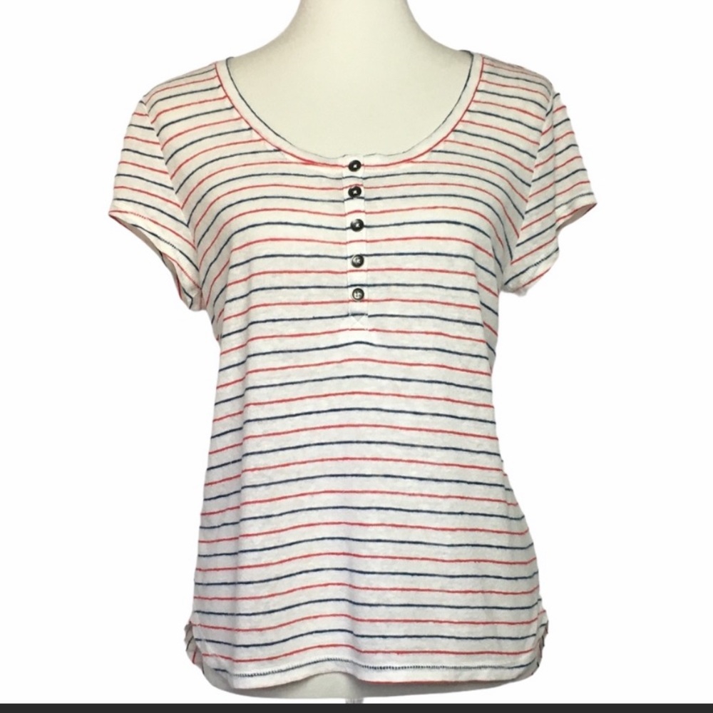 Universal Thread Striped Linen Blend Henley Top